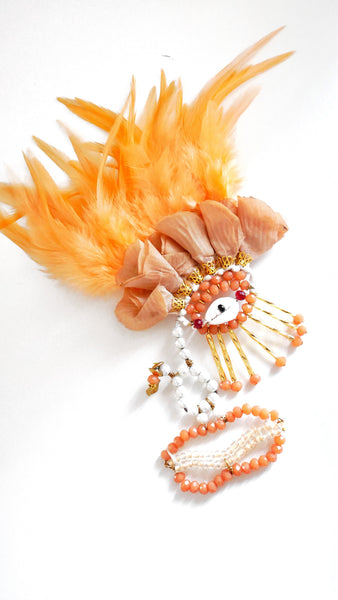 Khari Beaded Rose Petals And Feather Hair Slide By Anita Quansah London