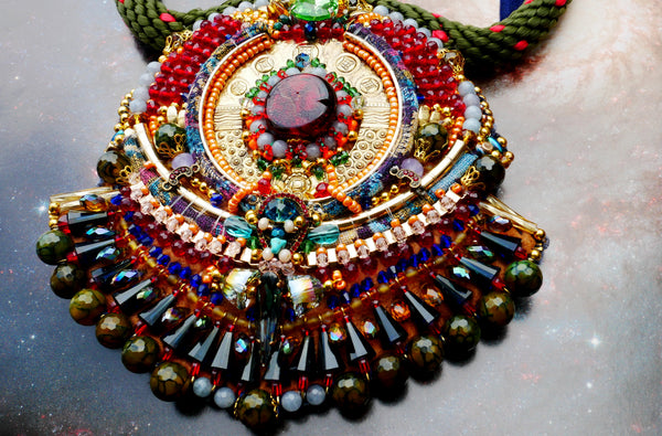 Manaia Multi-Beaded and Gemstone Embellished Bib Necklace
