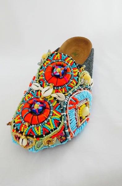 Multi-Beaded and Shell-Embellished Custom Birkenstock Amsterdam Vegan clogs