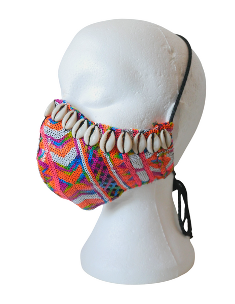 Reusable Multi-Coloured Sequin Facemask with Cowrie Shells