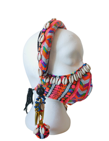 Reusable Multi-Coloured Sequin Facemask with Cowrie Shells