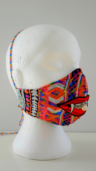 Multi-Coloured Sequin Pearly Fang Facemask with Rhinestones