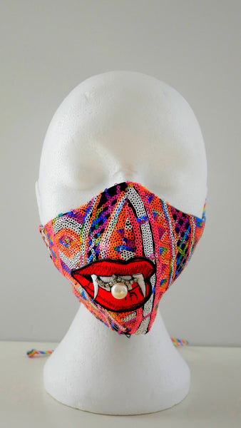 Multi-Coloured Sequin Pearly Fang Facemask with Rhinestones