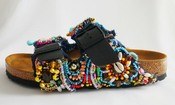 Multi-Glass Beaded and Crystal-Embellished Customised Arizona Birkenstock Women’s Double Strap Sandals