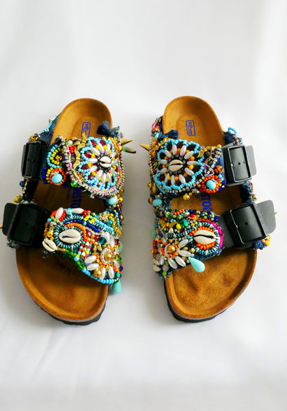 Multi-Glass Beaded and Crystal-Embellished Customised Arizona Birkenstock Women’s Double Strap Sandals