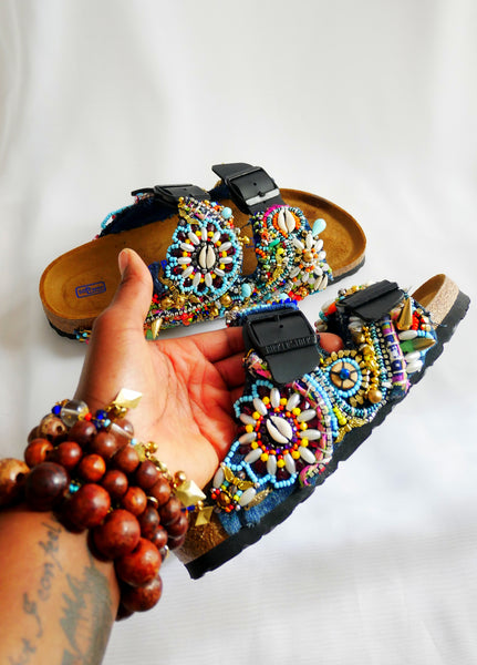 Multi-Glass Beaded and Crystal-Embellished Customised Arizona Birkenstock Women’s Double Strap Sandals