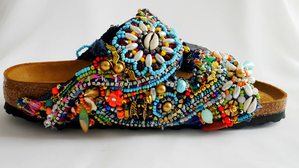 Multi-Glass Beaded and Crystal-Embellished Customised Arizona Birkenstock Women’s Double Strap Sandals