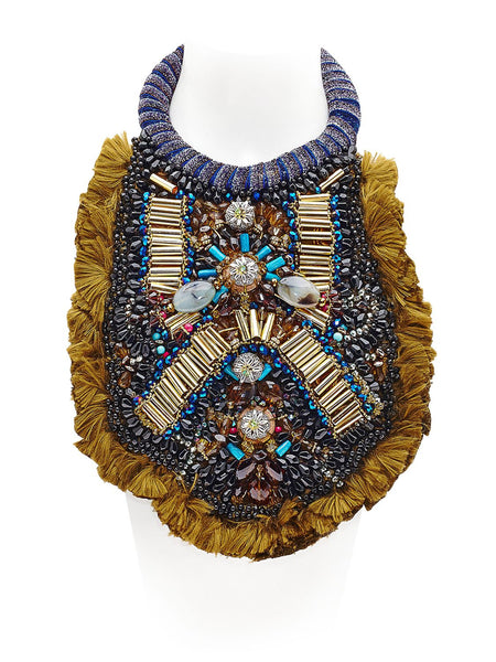 Nora Beaded Embellished Tassel Statement Necklace
