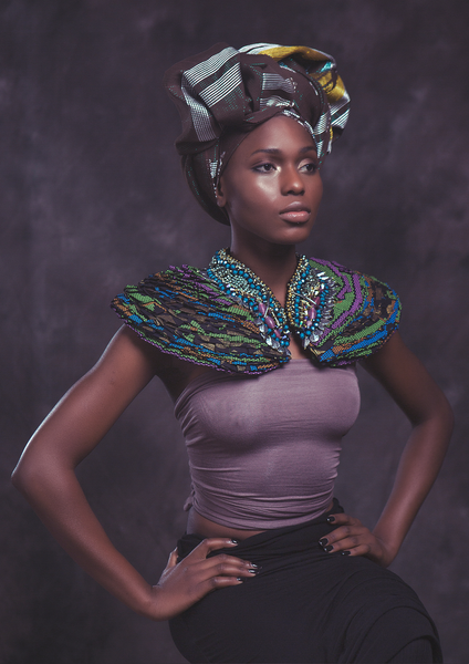 Naima Beaded Embellished African Wax Print Neckpiece