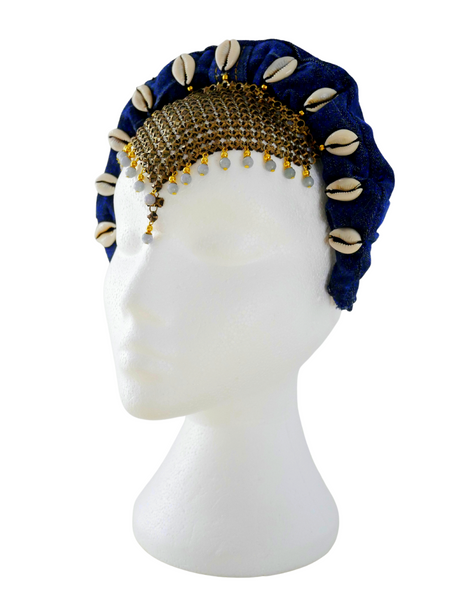 Nastassia Embellished Shell and Chainmail Ruched Denim HeadbandAnita Quansah London