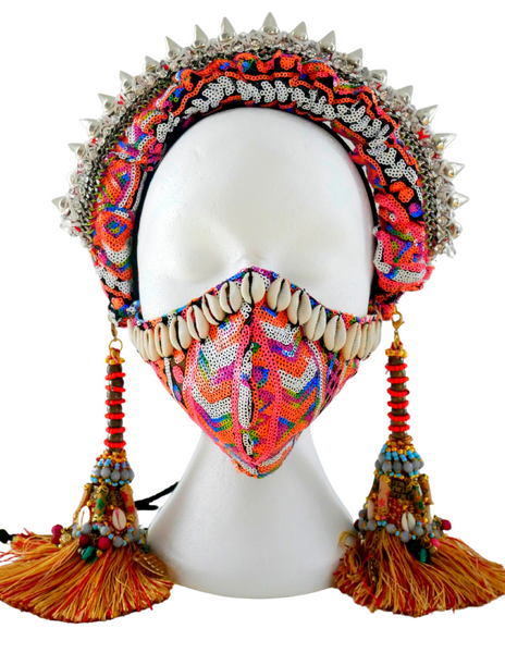 Ndidi Studded and Beaded Embellished Headband with Detachable Tassel Earrings