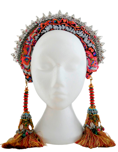 Ndidi Studded and Beaded Embellished Headband with Detachable Tassel Earrings