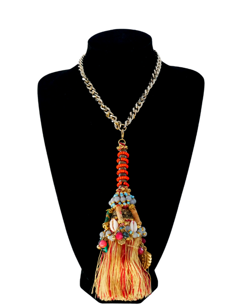 Ndidi Studded and Beaded Embellished Headband with Detachable Tassel Earrings
