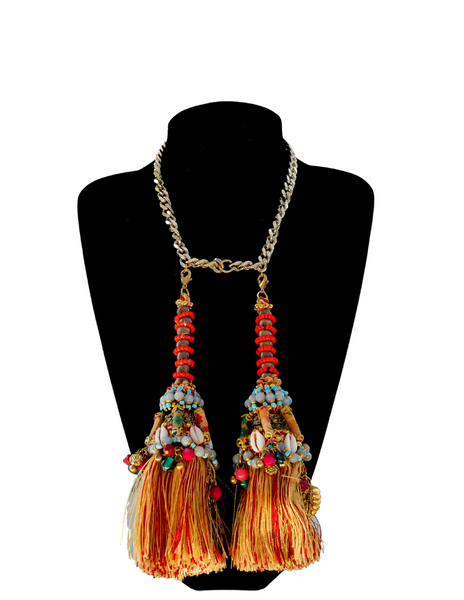 Ndidi Studded and Beaded Embellished Headband with Detachable Tassel Earrings