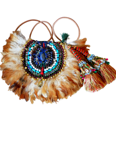 Ndidi Studded and Beaded Embellished Headband with Detachable Tassel Earrings