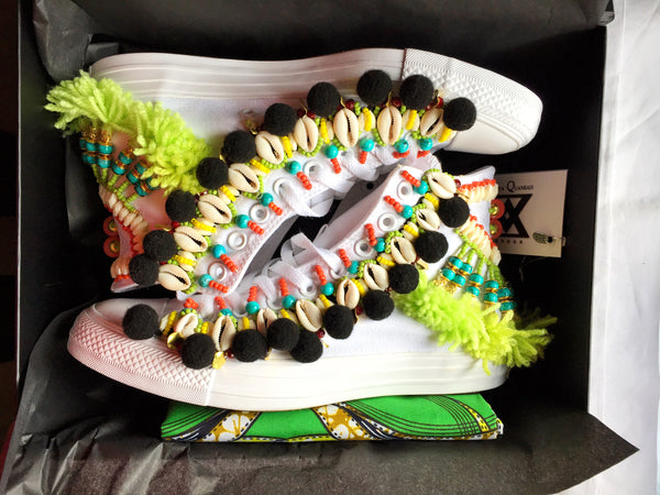 Odell Beaded Embellished Custom High Top Converse Chuck Taylor Sneakers – Handmade African-Inspired Wearable Art