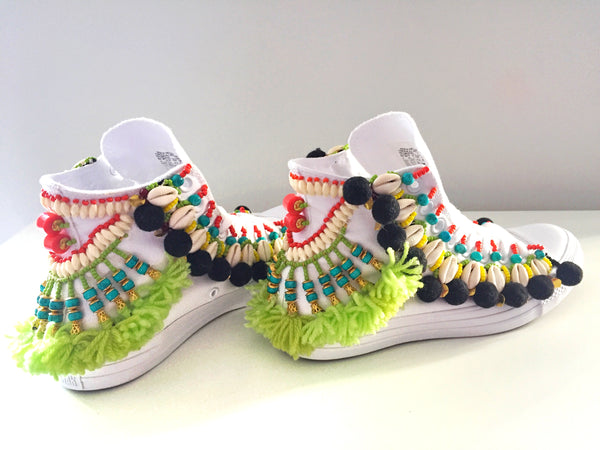 Odell Beaded Embellished Custom High Top Converse Chuck Taylor Sneakers – Handmade African-Inspired Wearable Art
