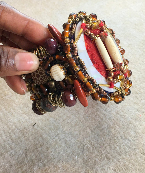 Orla Mother-of-Pearl, Jasper, Tourmaline and Quartz Cuff Bracelet