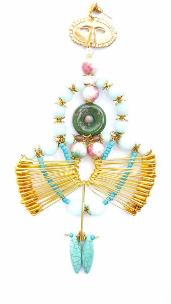 Oya Multi-Gemstone Embellished Gold-Tone Safety Pins Drop Earrings