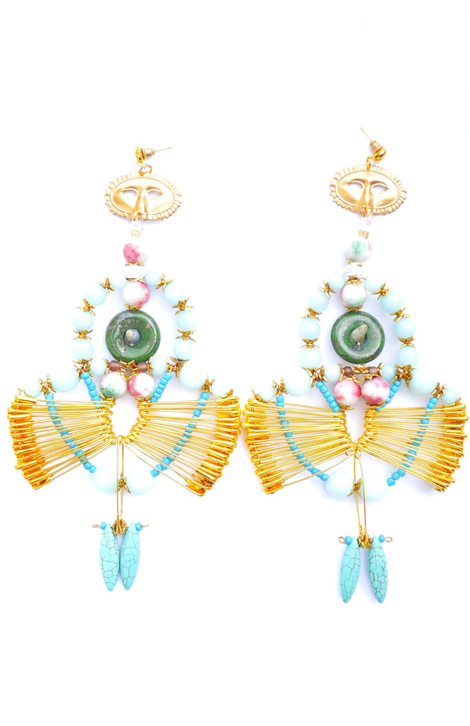 Oya Multi-Gemstone Embellished Gold-Tone Safety Pins Drop Earrings
