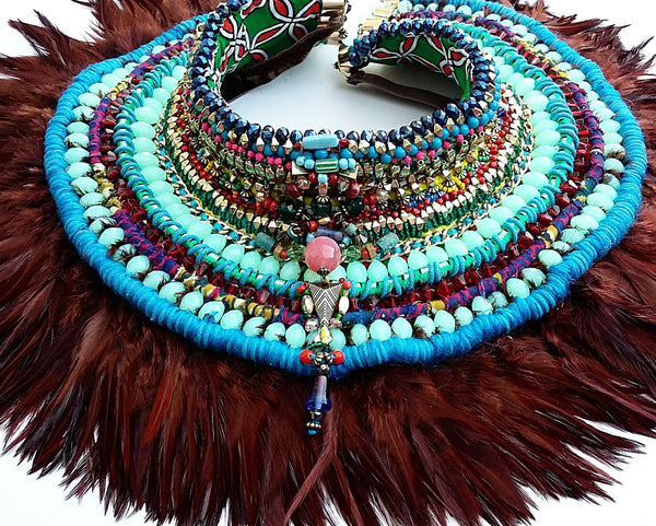 Raina Beaded Feather Neckpiece