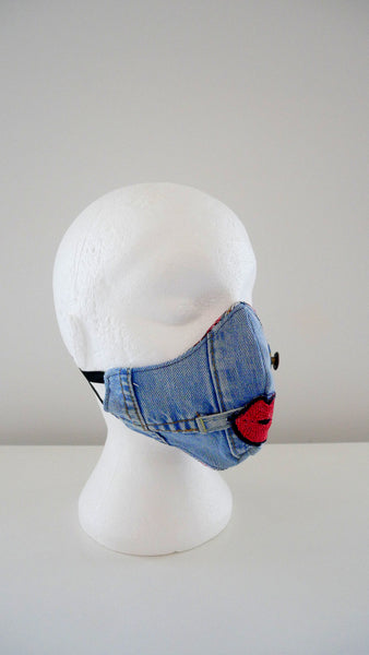 Reusable, Washable, Distressed Denim Lip Face Mask