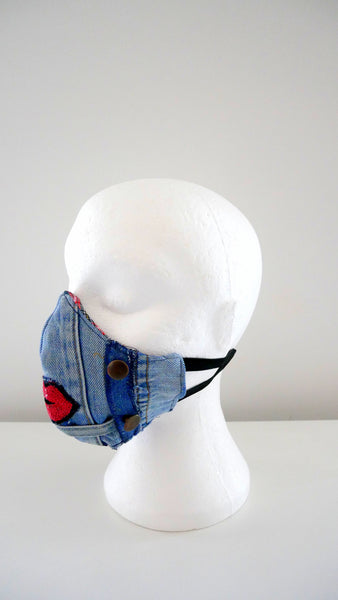 Reusable, Washable, Distressed Denim Lip Face Mask