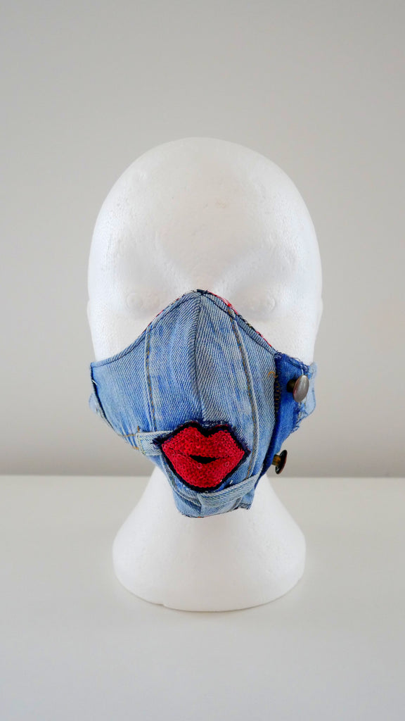 Reusable, Washable, Distressed Denim Lip Face Mask