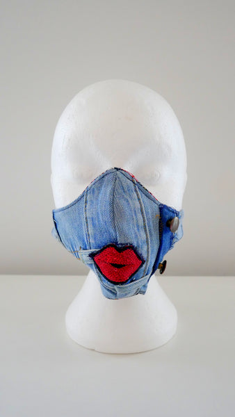 Reusable, Washable, Distressed Denim Lip Face Mask