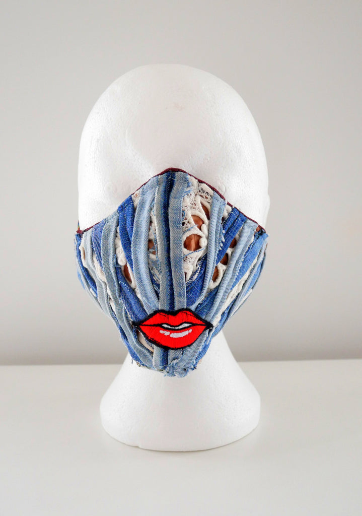 Reusable, Washable, Corset, Lip, Denim And Lace Face Mask