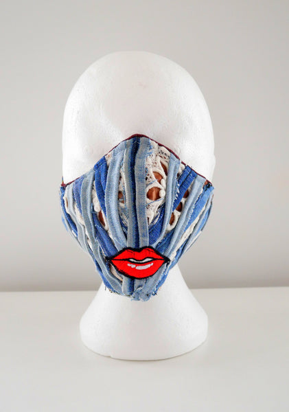 Reusable, Washable, Corset, Lip, Denim And Lace Face Mask