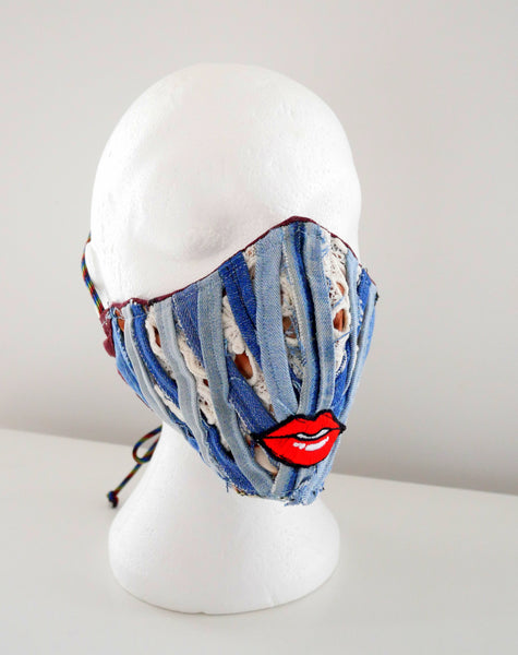 Reusable, Washable, Corset, Lip, Denim And Lace Face Mask