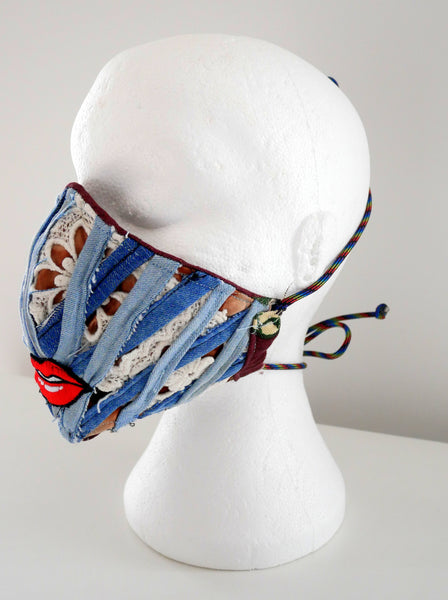 Reusable, Washable, Corset, Lip, Denim And Lace Face Mask
