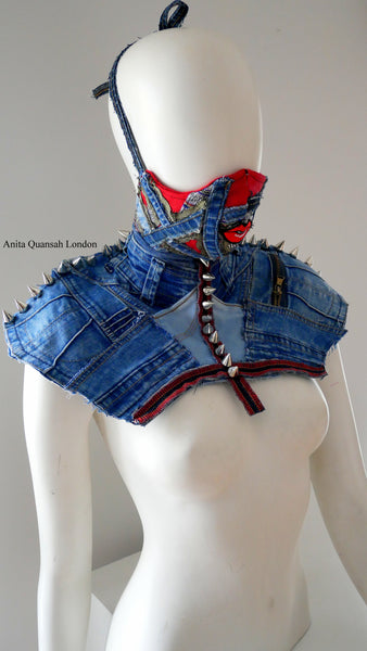 Reusable Washable Aso-Oke And Denim Studded Face Mask and Body Amour