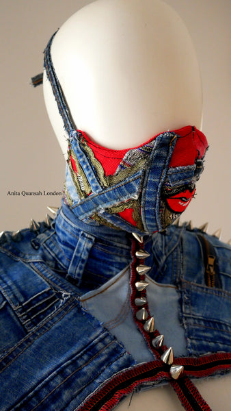 Reusable Washable Aso-Oke And Denim Studded Face Mask and Body Amour