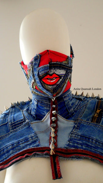Reusable Washable Aso-Oke And Denim Studded Face Mask and Body Amour