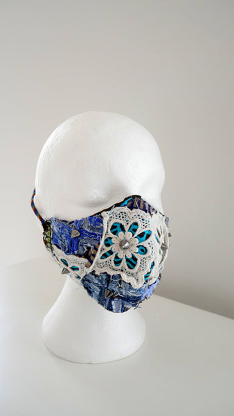 Reusable, Washable, Distressed, Studded, Patch Work Denim, And Lace Face Mask