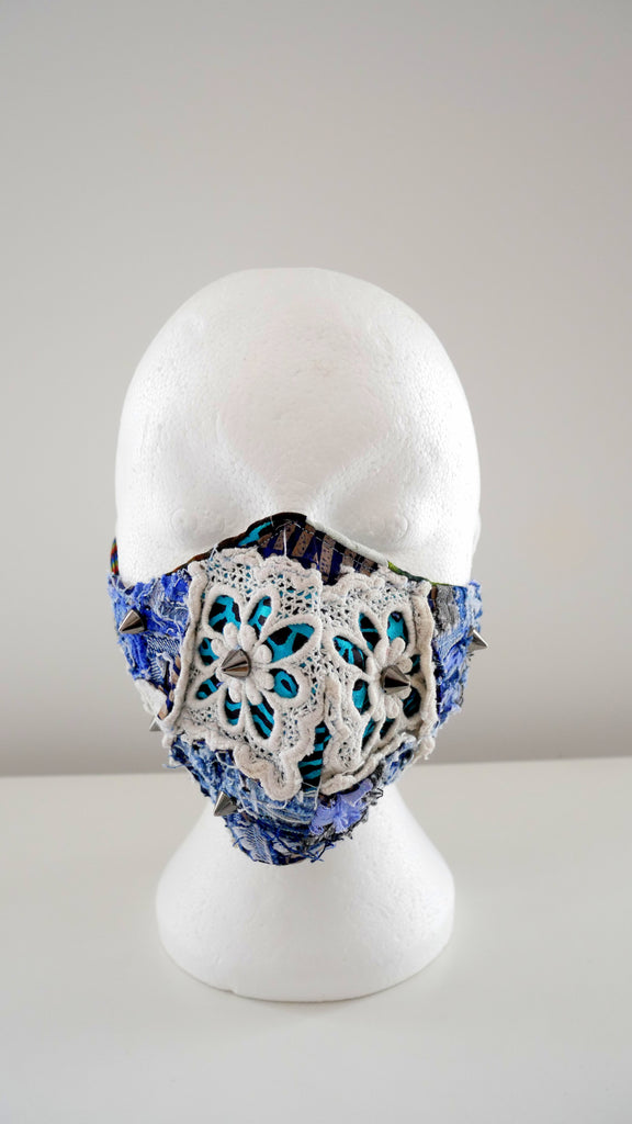 Reusable, Washable, Distressed, Studded, Patch Work Denim, And Lace Face Mask