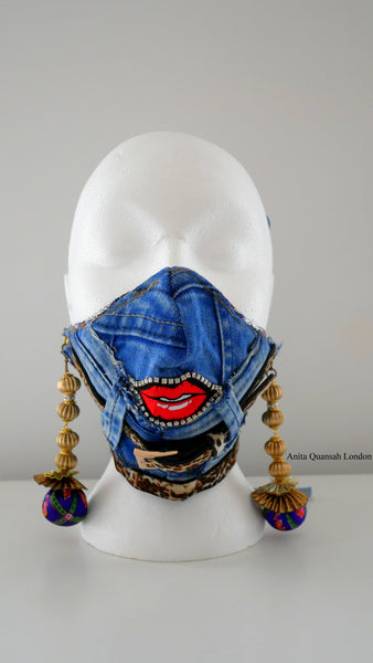 Reusable, Washable, Distressed, Belted Face Mask With Detachable Earrings