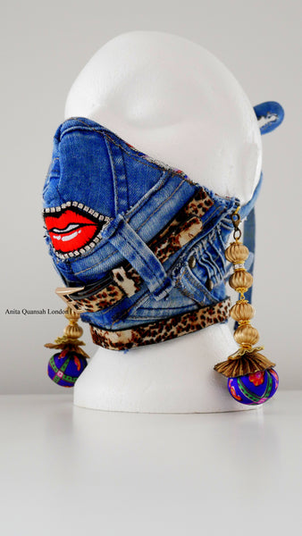 Reusable, Washable, Distressed, Belted Face Mask With Detachable Earrings