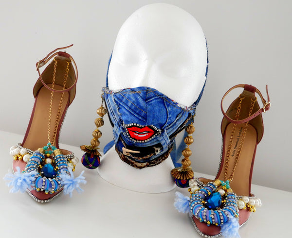 Reusable, Washable, Distressed, Belted Face Mask With Detachable Earrings