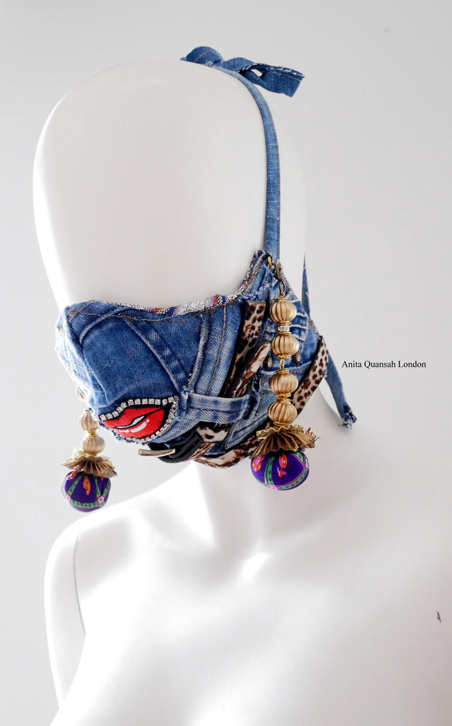 Reusable, Washable, Distressed, Belted Face Mask With Detachable Earrings