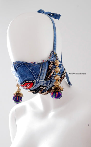 Reusable, Washable, Distressed, Belted Face Mask With Detachable Earrings