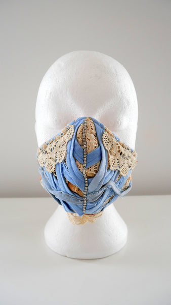 Reusable, Washable, Distressed, Denim, And Lace Face Corset-Style Face Mask 2