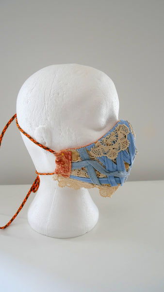 Reusable, Washable, Distressed, Denim, And Lace Face Corset-Style Face Mask 2