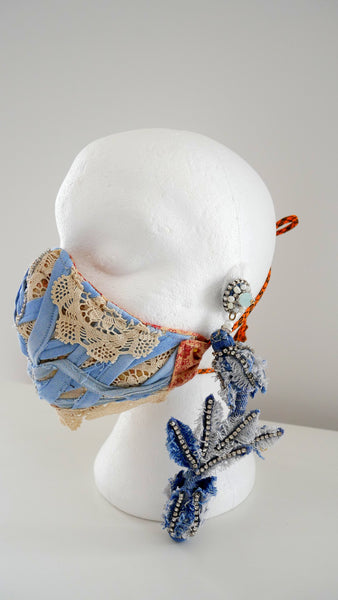 Reusable, Washable, Distressed, Denim, And Lace Face Corset-Style Face Mask 2