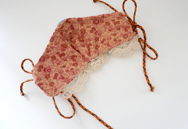 Reusable, Washable, Distressed, Denim, And Lace Face Corset-Style Face Mask 2