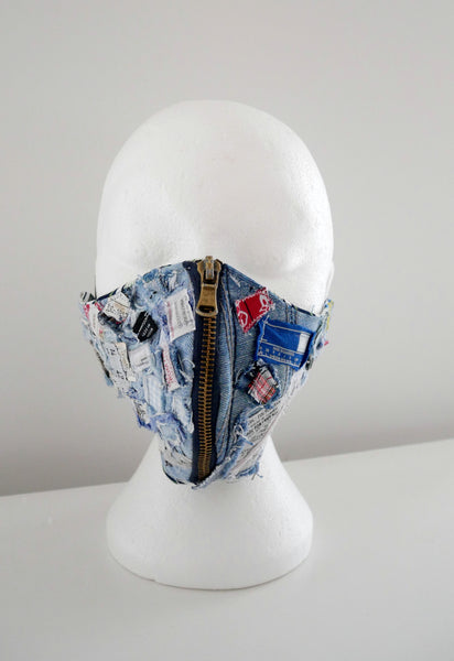 Reusable, Washable, Distressed, Label Denim Face Mask