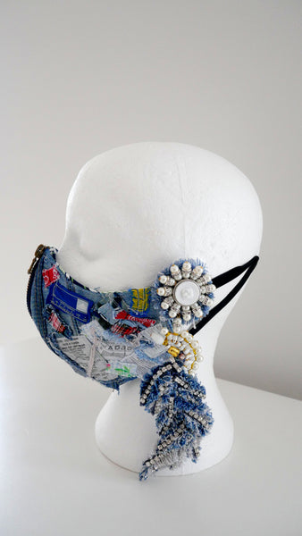 Reusable, Washable, Distressed, Label Denim Face Mask