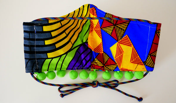 Reusable, Washable, Don't Bite Me, Mixed-Print, Weave Face Mask, With Pom-Poms